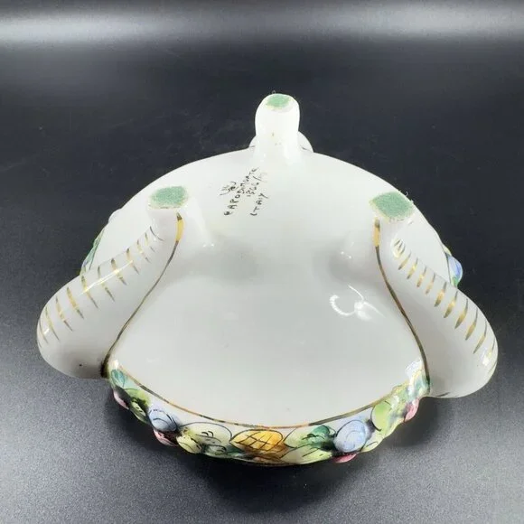 Vintage Capodimonte Italian Pottery Covered Dish Covered Bowl Dish Painted Italy